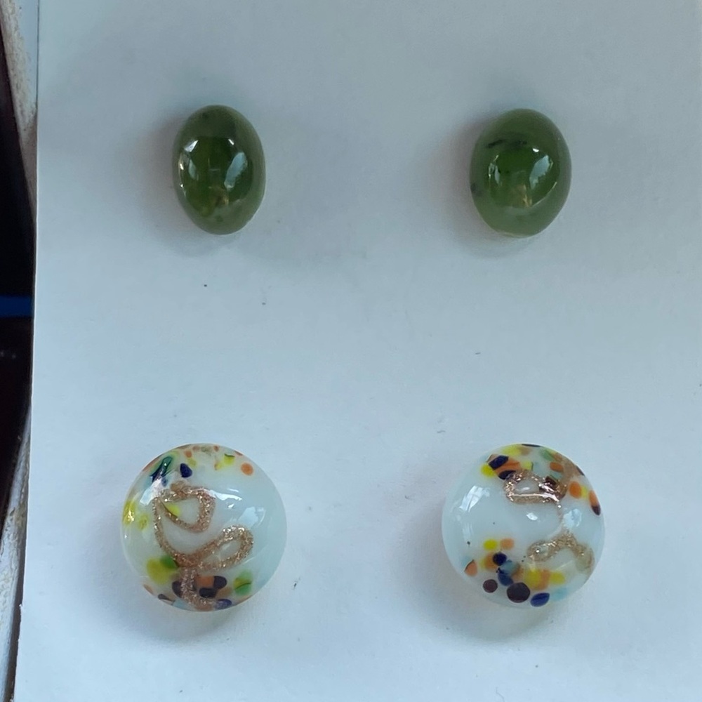 Vintage Jade & Murano Style Earrings (Lot of 2)